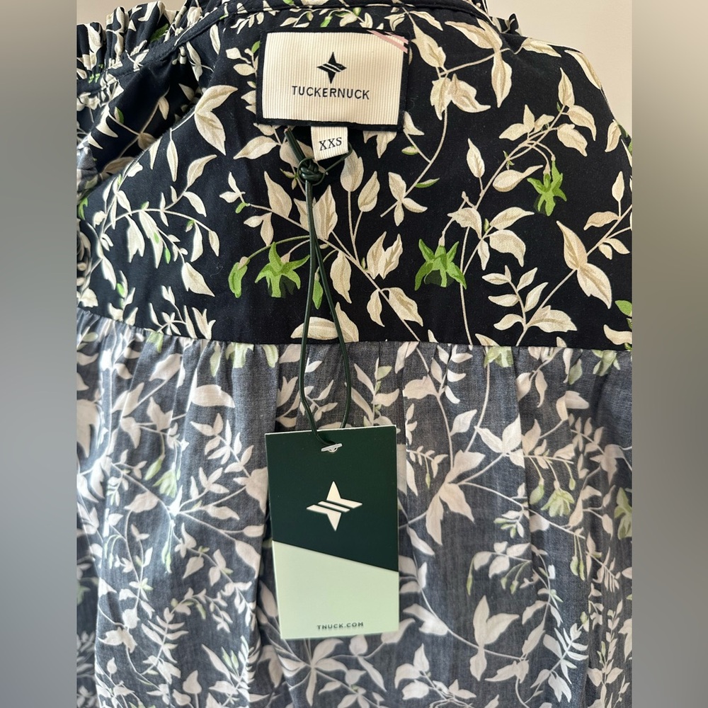 NWT Tuckernuck Women’s Cotton Preppy Floral Verdant Iris Avalon Blouse XXS - Picture 10 of 13
